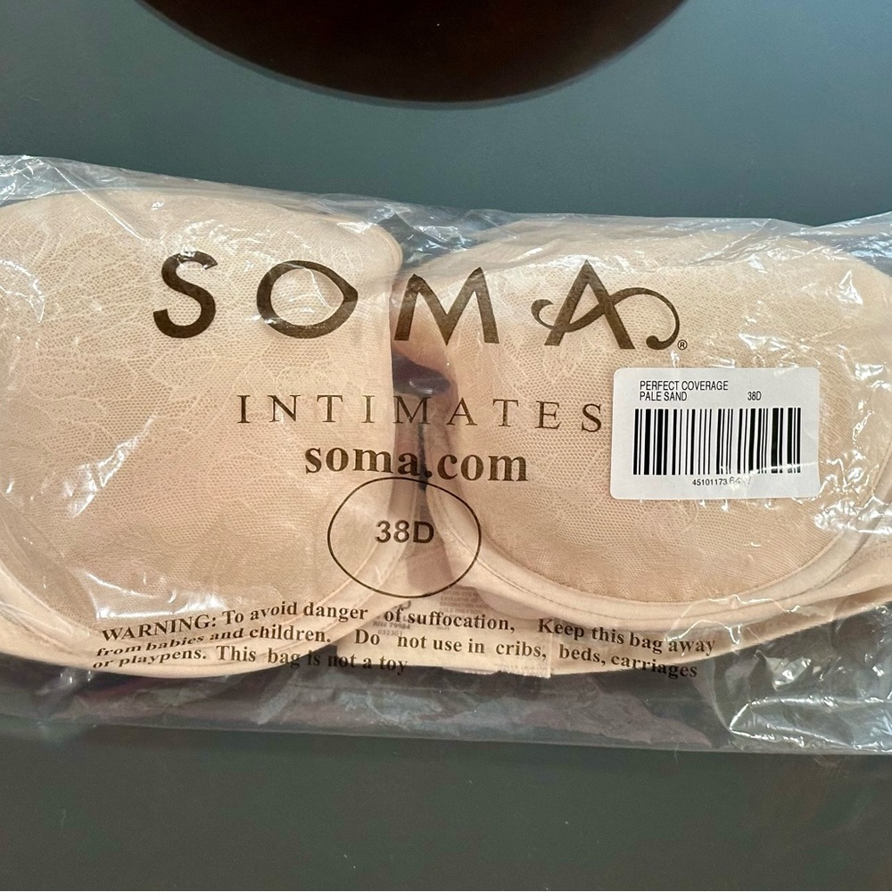 Soma Perfect Coverage Bra, size 38D, Pale Sand, NWT